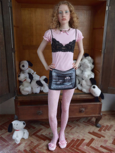 1JINN STUDIO | Retro Dog Print Satin Wrap Mid Low Waist Fitted Mini Skirt