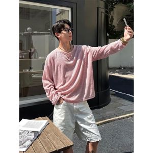 Áo Thun Dài Tay Dáng Rộng Cổ Henry Phong Cách Mỹ Cỡ Lớn Mùa Thu Mới Cho Nam Áo Thun Cotton Thường Ngày Thoáng Khí Thoải Mái