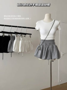 Váy Ngắn Chữ a Màu Xám Cạp Cao Phong Cách Hàn Quốc Cho Nữ Cỡ Lớn Mùa Thu Thể Thao Đa Năng Cho Người Nhỏ Nhắn