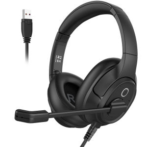 EKSA-H2 Office Headset with Microphone USB Wired Computer Headphones ENC Mic Over-Ear Earphones with Busy Light/Mute Switch