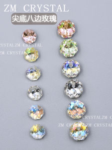 K9 New Sharp Bottom Octagonal Rose Nail Drill Fancy Shaped Diamond round Cluster Nail Art Decorations Super Shiny Nail Accessories