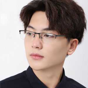 Anti-Blue Light Glasses Mens Simplicity with Power Ultra-Light Anti-Radiation Plain Glasses Business Semi-Rimless Finished Myopia Glasses Glasses