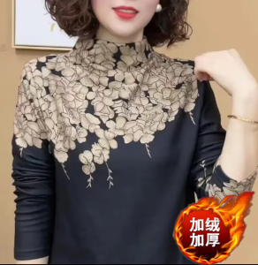 Fashionable Mommy Style Half High Collar One-Piece Fleece Base Shirt Womens Anti-Aging Versatile Warm Small Shirt