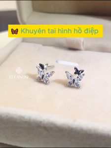 Bông tai nữ chuôi bạc 925 Eleanor Accessories hồ điệp đính đá phụ kiện trang sức khuyên tai 9675