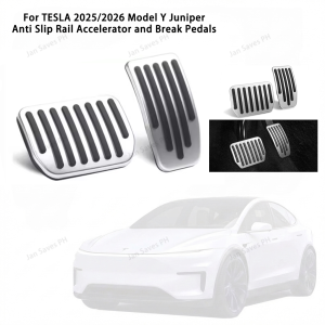 Tesla Model Y YL Juniper 2025-2026 Anti-Slip Accelerator Brake Pedal Covers 2PCS. Eight slip bars on accelerator five on brake. Non-slip bar upgrade. Automotive interior accessory.