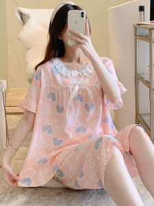 Poplin Pajamas Womens Summer Thin Short-Sleeved Pants Set Cute Rayon Sweet Cool Cotton Silk Home Clothing Summer