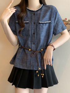 AIYITI | Fatmm Stylish French Blue Shirt Plus Size Belly Covering Spaghetti