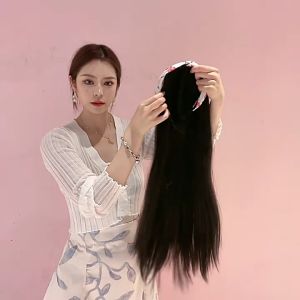 Wig Bando Cantik Wanita Simple Style Long Straight Korean Version / Bando Wig Lucu Panjang 65 cm - Bando Pink Tulip Flowers