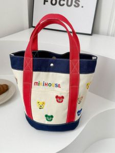 Mummy Canvas Bag Contrast Color Mother Bag Handbag Baby Diaper Bag Mother Portable Bag Bucket Bag Lunch Box Bag