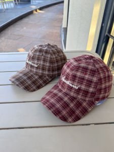 Retro Plaid Embroidered Letter Soft Top Baseball Cap Womens Korean Fashion Versatile Wide Brim Face Slimming Duckbill Hat Men