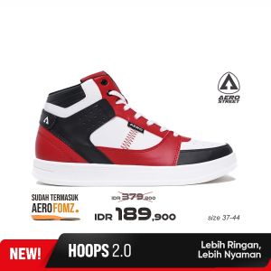 Aerostreet 37-44 Hoops High 2.0 Putih Merah Hitam - Sepatu Sneakers Casual