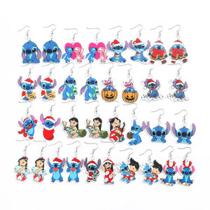 Disney Lilo & Stitch Earrings Cartoon Figure Christmas Stitch Lilo Pelekai Metal Badge Pendant Ear Drop Earrings Xmas Jewelry