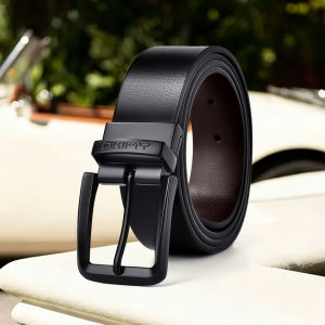 OKIMY Men Belt Outdoor Simple Belt Pin Buckle Belt Rotating Buckle Second-layer Cowhide Waistband Double-Sided Two-Color Belt Youth Sports Pant Belt Simple Nice Waistband