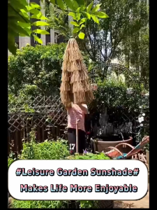 Straw Umbrella Outdoor Umbrella with Bracket Camping Foldable Sunshade Umbrella Beach Umbrella