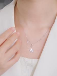 ZHOU LIU FU 周六福 PT950 Platinum Necklace Flower Pendant Necklace Round Beads Timeless Daily Jewelry for Women Girl 40+5cm B0614904