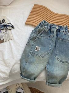 Fashionable Spring Autumn Baby Jeans Childrens Stylish Pants New 2024 Cool Handsome Boys Long Trousers Korean Version