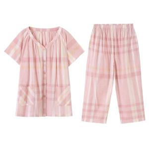 Miiow | Pure Cotton Summer Sleepwear Short Sleeve Loose Fit Casual Womens Seven-Foot Pants Breathable Lightweight Home Clothes