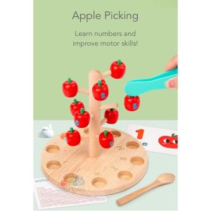 Wooden Kids Early Learning Apple Picking Maths Activities Box Set Montessori Educational Toy Motor Skills 🔥Ready Stock🔥