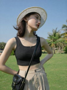 NIHAOKANONG | Áo Croptop Knit Đơn Giản Không T Tay