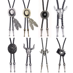 Vintage Cowboy Jazz Hat Alloy mens bolo tie Men Women Leather Rope Long Necklace Sweater Chain shirts Bolo Tie Men Accessories