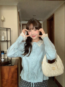 imimtuan | Áo Cardigan Knit Cổ Voan Thiết Kế