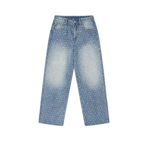 All-Over Print Water Washed Wide Leg Embroidered Back Pocket Jeans