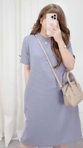 FunnyeS Womens Simple Short Sleeve Crew Neck Solid Color Dress with Side Pockets 2562