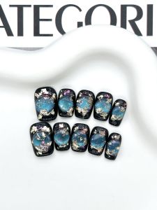 เล็บแต่งตัว Blue Planet Flash Blue Glass Bead Cat Eye White สั้นสไตล์ไฮเอนด์ทำมือเท่านั้นสำหรับงานแต่งหน้าและเครื่องประดับ