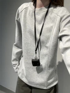 เสื้อฮู้ดแขนยาวทรงหลวมสไตล์อเมริกันสำหรับผู้ชาย สีเทา เสื้อเชิ้ตชั้นในคอปกเล็ก ทรงเข้ารูป ทรงเข้ารูป ทรงตรง เสื้อผ้าทำงาน