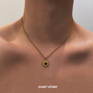 Golden Sun Tiger Eye Stone Necklace Hip Hop Style Mens Sweater Chain  out Design Titanium Steel Snake Bone Chain Necklace