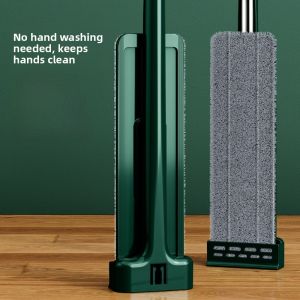 Easy-To-Use Home Floor Cleaning Tool - No-Wash Flat Mop with Adhesive Strap Durable Stainless Steel Pole Ultra-Fine Fiber Mop Head