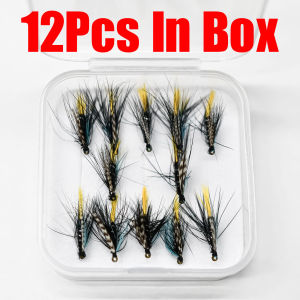 Topranc 12Pcs 12# Nymph Dry Fly Fishing Lures Baits Flies Fly Fishing Sharpened Crank Hook Perfect Decoy for Trout Lures