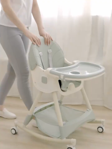 PlayPark Baby High Chair 3 in 1 Foldable Feeding Chair Adjustable Baby Dining Chair with Tray Wheels Plate for Toddlers