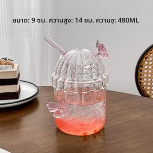 แก้วน้ำดื่มแบบมีตะไบรูปผีเสื้อพร้อมฝาปิด แก้วน้ำมันและกาแฟที่ทนต่อความร้อนสูง แก้วน้ำส้มสายชูรูปชีส์น่ารัก