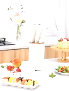 Set 5-Potong Pisau Dapur Keluli Tahan Karat – Pisau Chef Roti Daging dengan Gunting & Blok Ringan