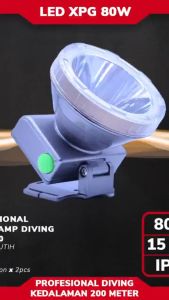 Senter Kepala Headlamp Diving 80 Watt Aoki Ak-D280 Cahaya Putih Waterproof Super Terang Batre 5000mAh Tahan Hingga 15 Jam Pemakaian
