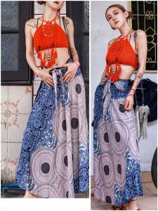 Luo Da Niang Thailand Summer Cotton Vacation Beach Large Swing Skirt High Waist Skirt Ethnic Style Bohemia Seaside Dress