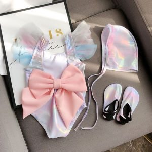 INS Best Selling Kids Swimsuit Womens Shiny Fabric Cute South Korea Girl Mermaid Swimsuit Hot Spring Bows