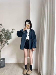 Retro Hong Kong Style Womens Denim Shirt Spring Autumn Loose Fit Versatile College Fashion Slimming Outerwear Long Sleeve