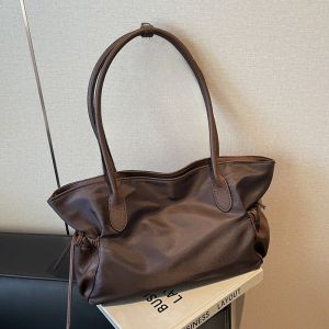 Large Capacity Oxford Cloth Tote Bag Commuter Womens Stylish Foldable Handbag Single Shoulder Bag Soft Square Shape Pure Color