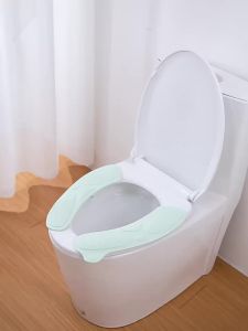 2Pcs Set Washable Toilet Seat Cover Bathroom Mat Reusable Soft Toilet Sticker for Family Restroom