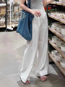White Cotton and Linen Loose Pants Womens Summer Thin Small High Waist Drooping Straight Pants Loose Casual Cotton Linen Pants