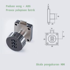 Kunci Kombinasi 3 Digit / Kunci Kode Paduan / Kunci Lemari Kotak Laci