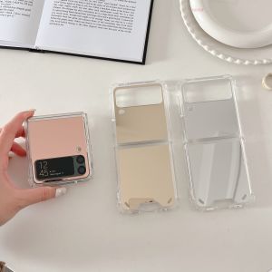 Rose Gold Mirror Phone Case for Samsung Zflip4 Zflip5 Zflip6 Zflip7 Protective Shell with Compact Mirror Folding Screen Womens Style