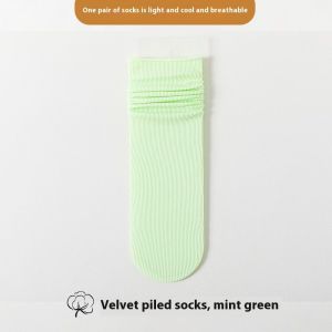 Janesame丨เรียกความยาวช่วงน่องของผู้หญิงและสีทึบถุงเท้าบางฤดูร้อนไหมน้ำแข็งระบายอากาศถุงเท้ามัดเป็นช่อ1คู่