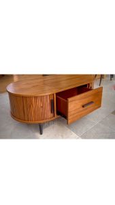 (FREE Installation+Shipping) KBS Jaylond Oval Sideboard / Full Solid Wood/ 3 Drawers / 2 Sliding Doors / Mid-century modern / W110 x D60 x H44 cm