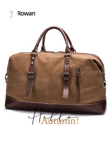 Rowan Canvas Outdoor Travel Bag Mens Simulated Leather Fitness Photography Bag Large Capacity Handbag Business OL Style