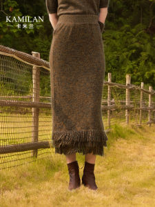 Kamilan Wool Knitted High Waist Mini Skirt for Women Autumn 2025 Tassel Design A-Line Skirt European Style Ladies Fashion