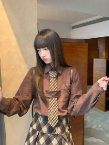 NIHAOKANONG | Áo Sơ Mi Nữ Màu Sắc Sạch Thiết Kế Retro