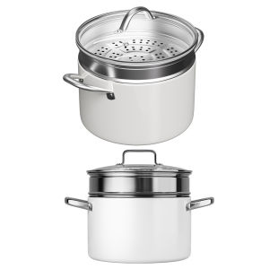 [HOSPORT Official Mall]Ceramic Soup Pot with Steamer Basket Stock Pot for Soup Vegetable (White)